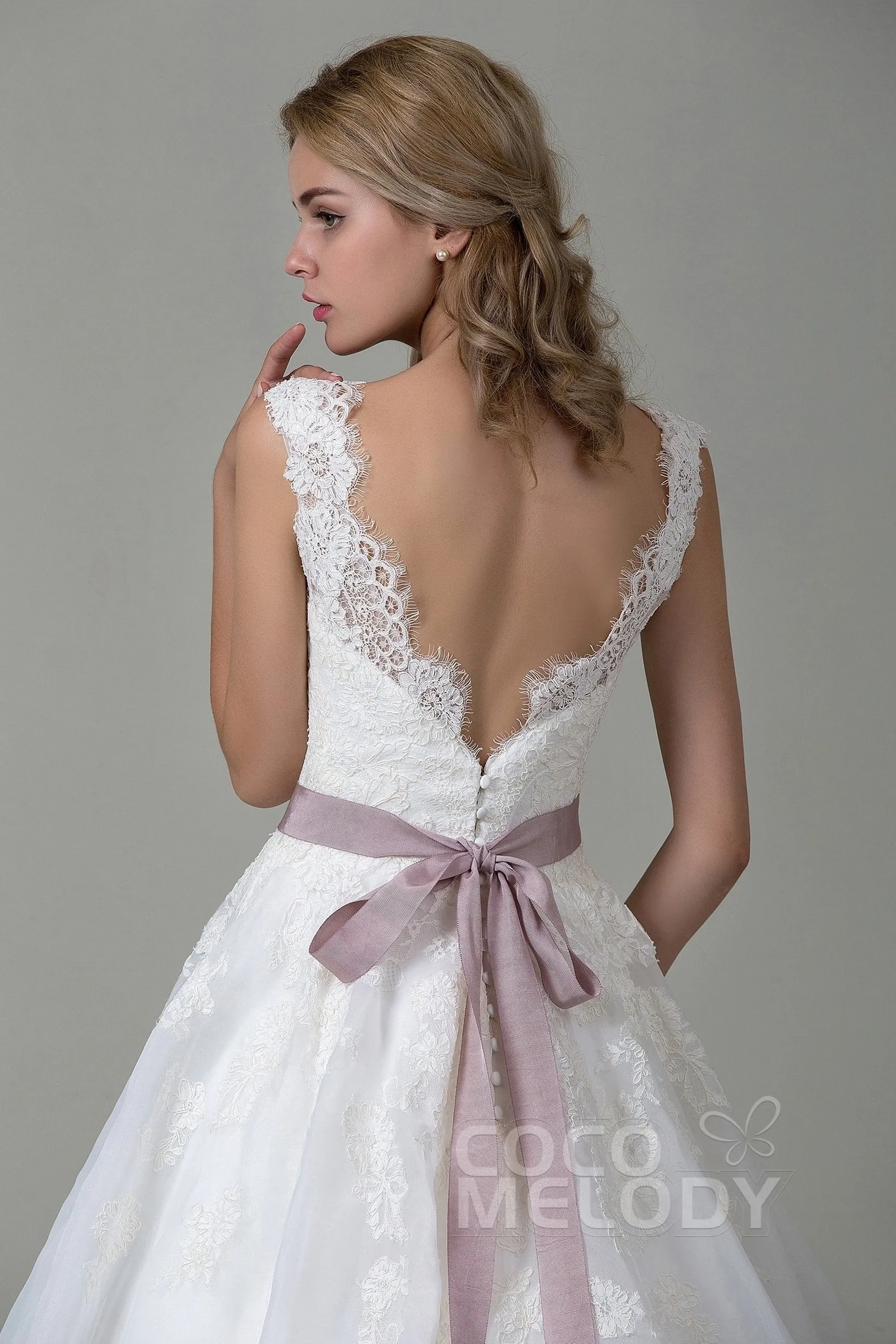A-Line Court Train Lace and Organza Wedding Dress CWZT15007 sold by Cocomelody product image thumbnail 5