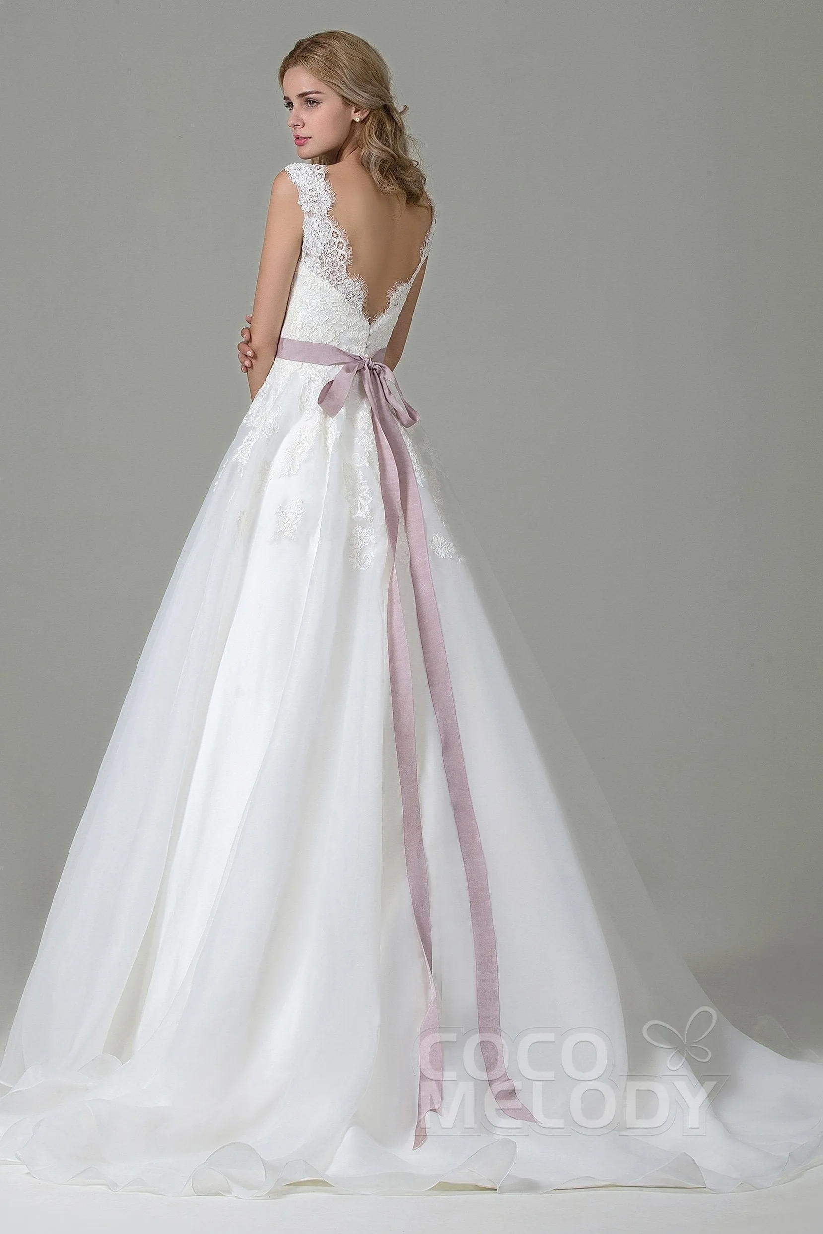 A-Line Court Train Lace and Organza Wedding Dress CWZT15007 sold by Cocomelody product image thumbnail 2