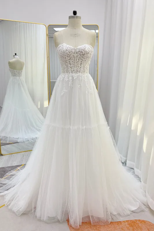A-Line Court Train Lace Tulle Wedding Dress CW3229 sold by Cocomelody