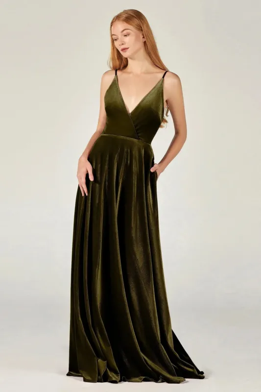 A-Line Floor Length Velvet Bridesmaid Dress CB0368CR sold by Cocomelody