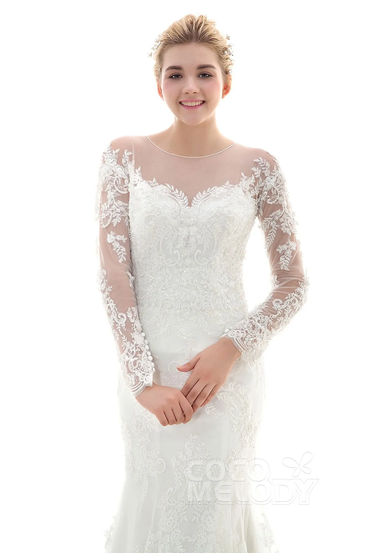 Trumpet-Mermaid Court Train Lace Wedding Dress CWXF16003 sold by Cocomelody product image thumbnail 3