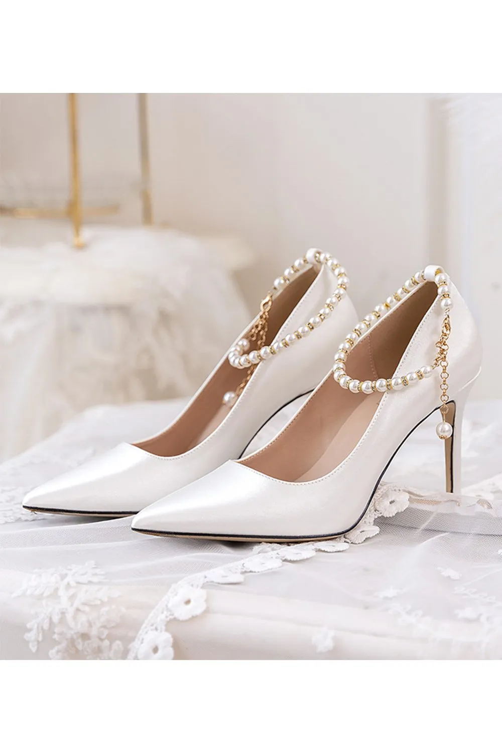 Stiletto Heel 9cm Satin Heels Bridal Shoes CK0114 sold by Cocomelody product image thumbnail 5