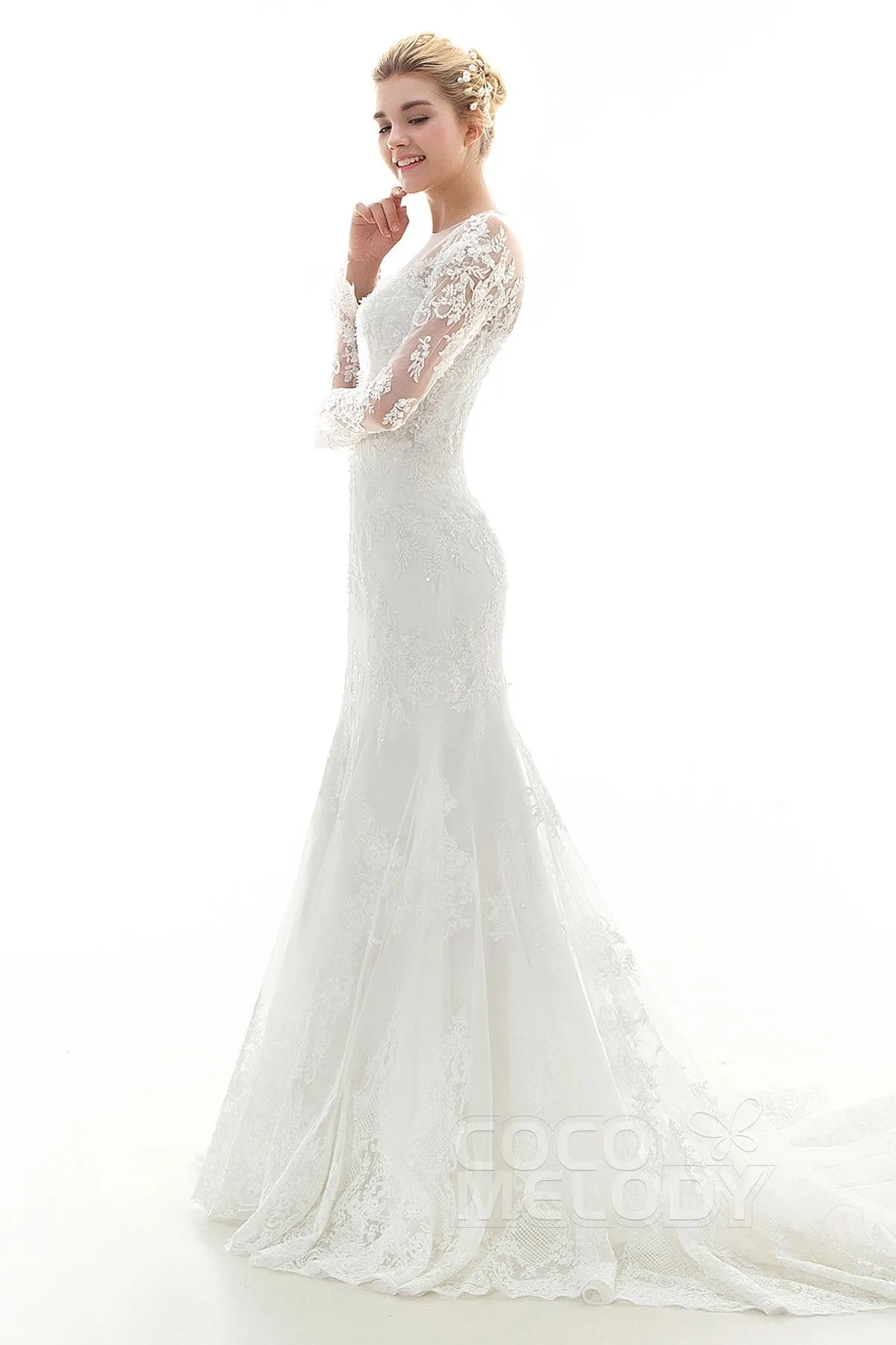 Trumpet-Mermaid Court Train Lace Wedding Dress CWXF16003 sold by Cocomelody product image thumbnail 5