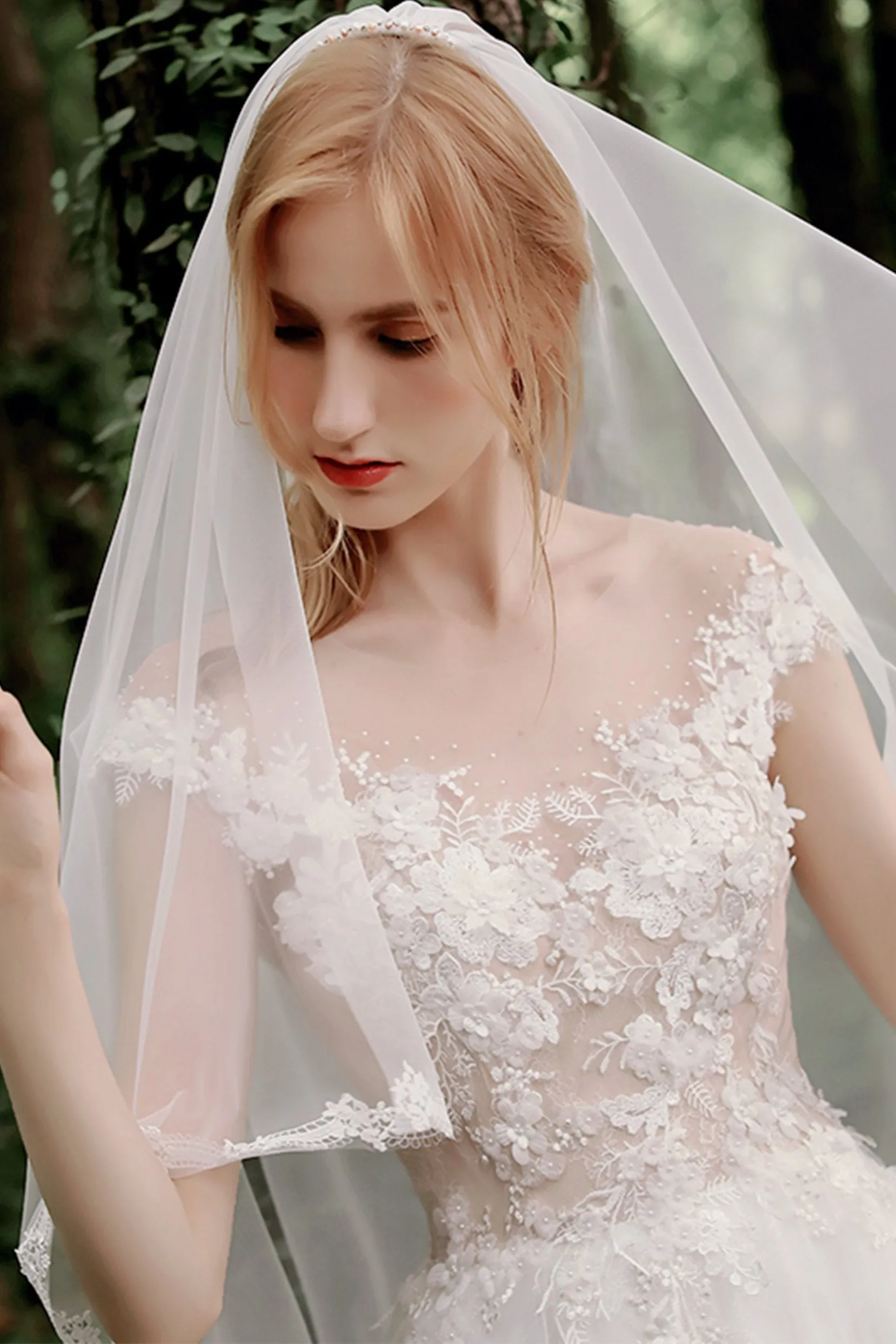 A-Line Sweep-Brush Train Lace Tulle Wedding Dress CW2727 sold by Cocomelody product image thumbnail 3