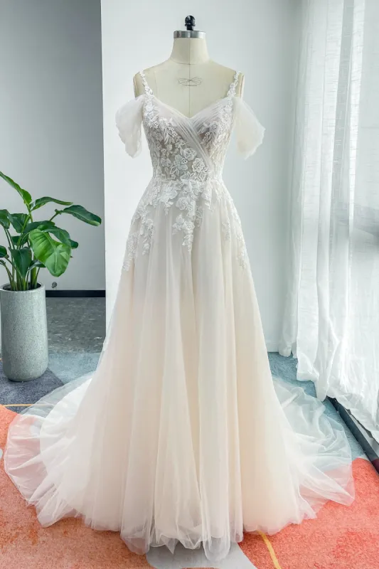 A-Line Chapel Train Lace Tulle Wedding Dress CW3127 sold by Cocomelody