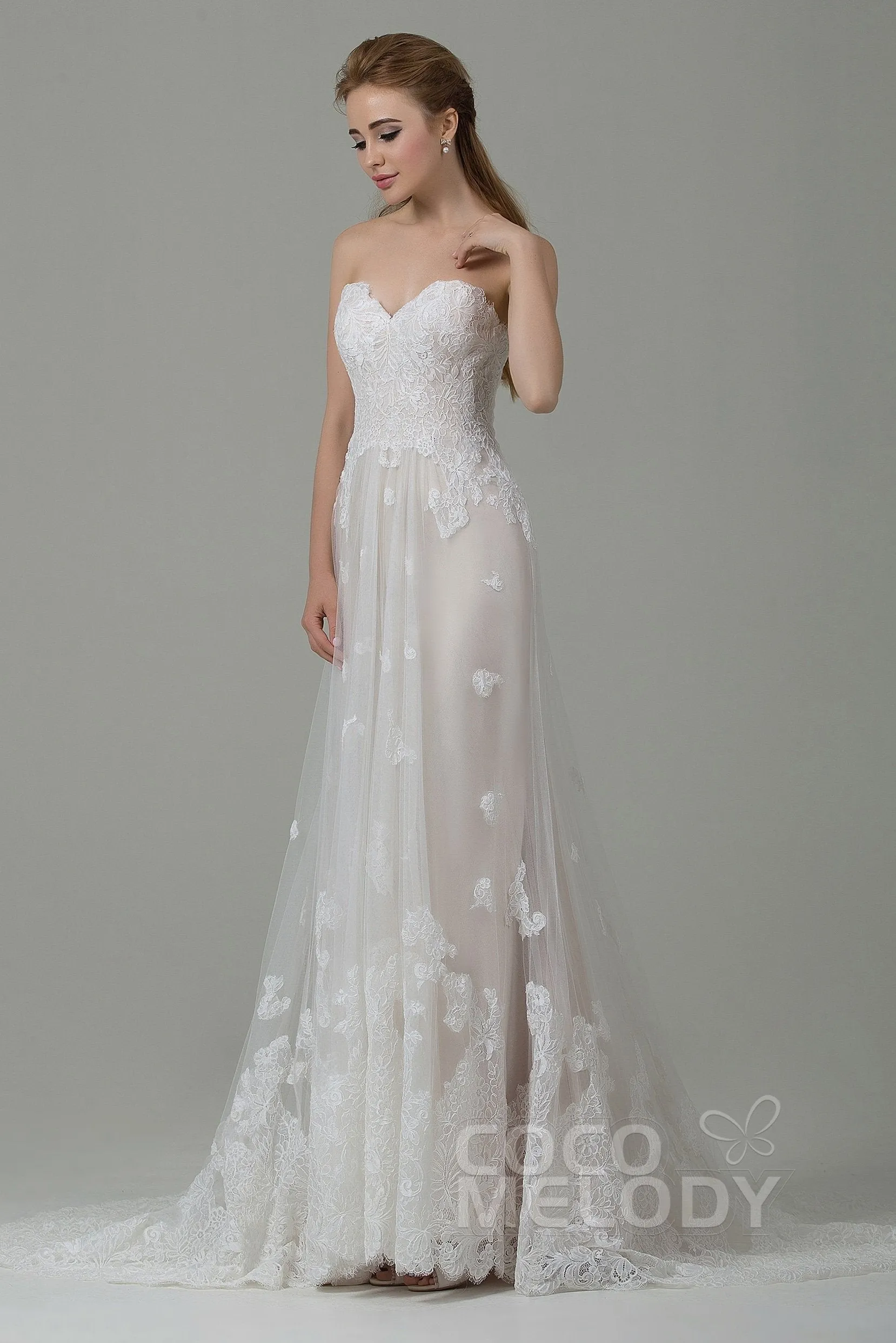 Sheath-Column Court Train Tulle Lace Wedding Dress CWZT15008 sold by Cocomelody product image thumbnail 4