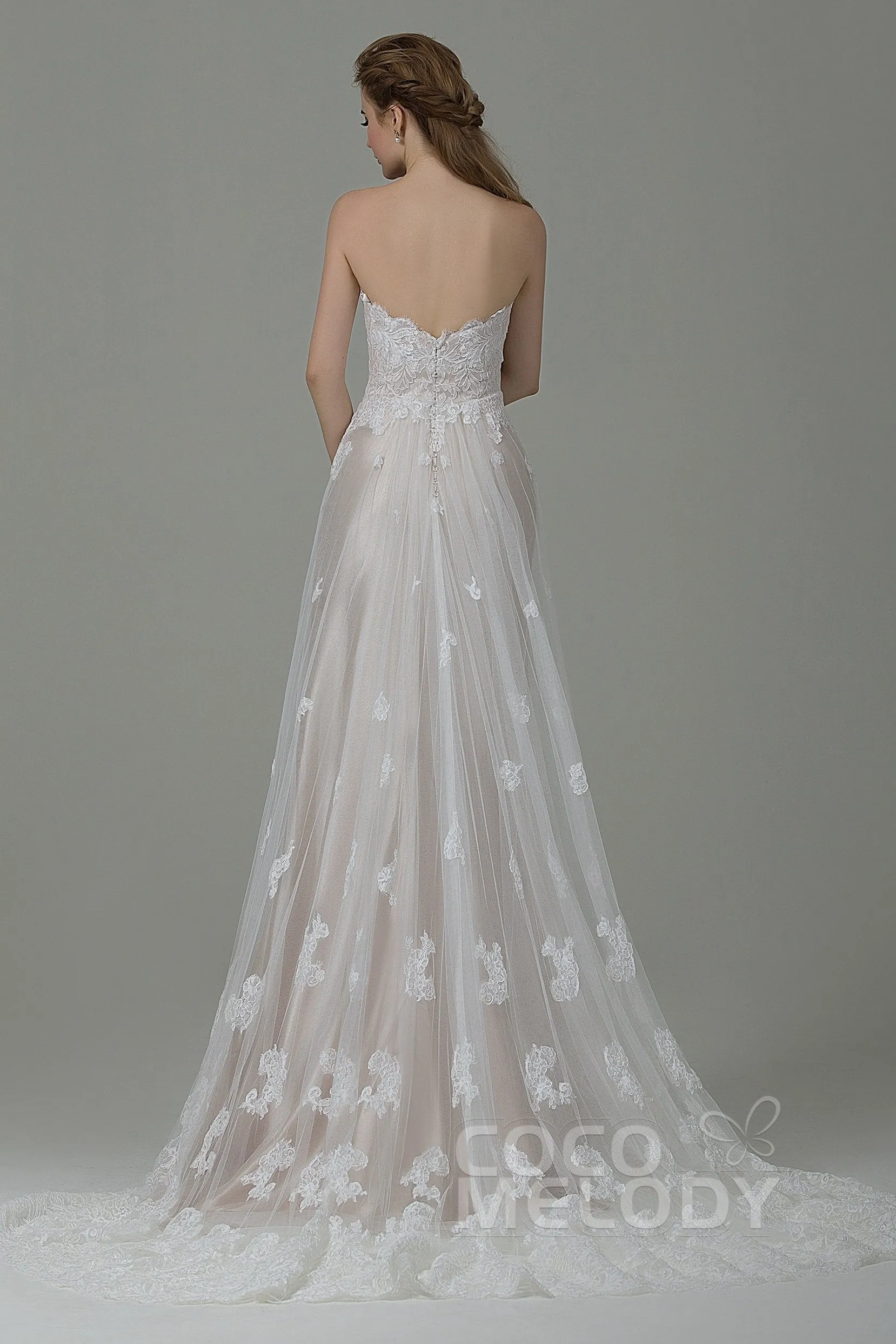 Sheath-Column Court Train Tulle Lace Wedding Dress CWZT15008 sold by Cocomelody product image thumbnail 2