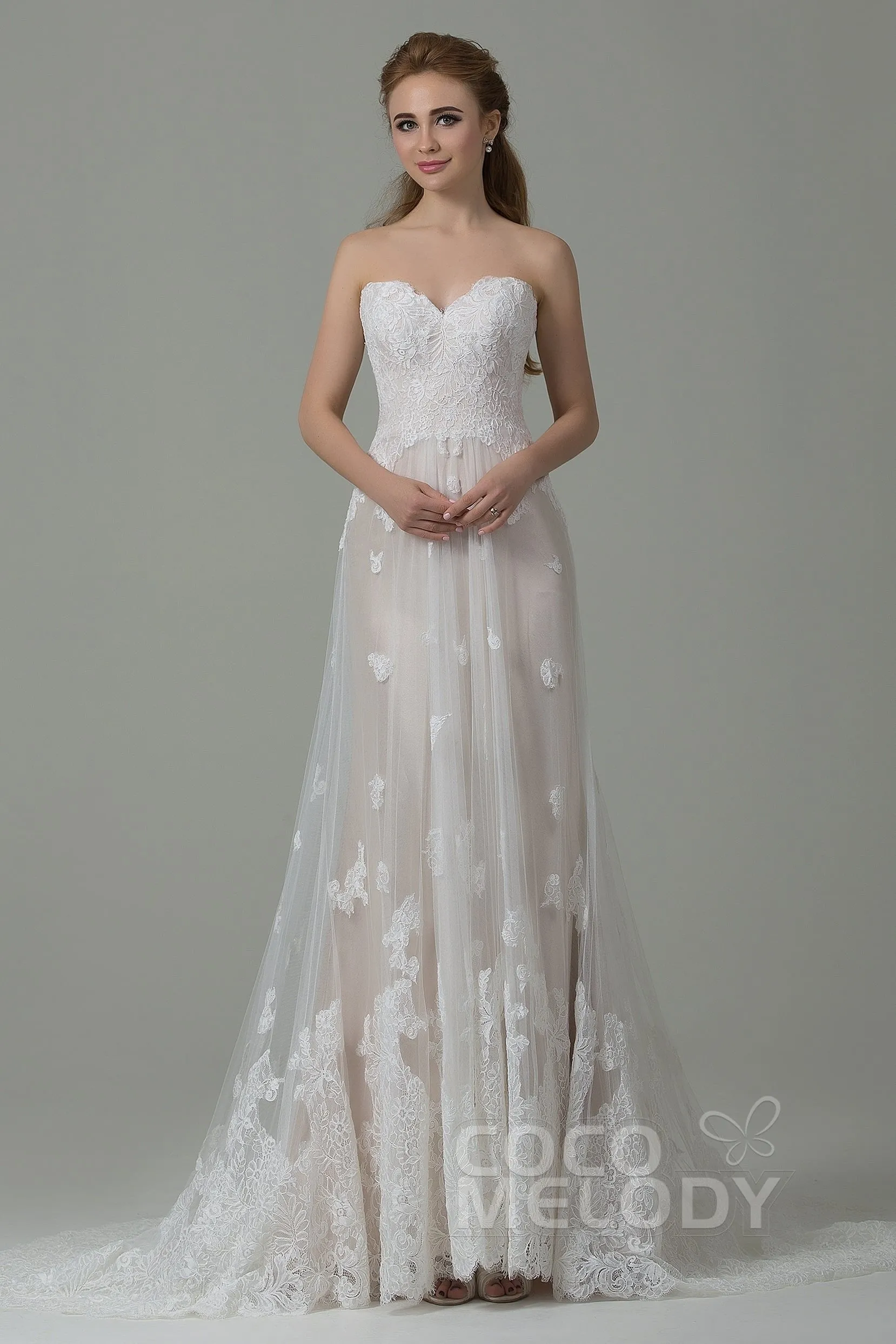 Sheath-Column Court Train Tulle Lace Wedding Dress CWZT15008 sold by Cocomelody
