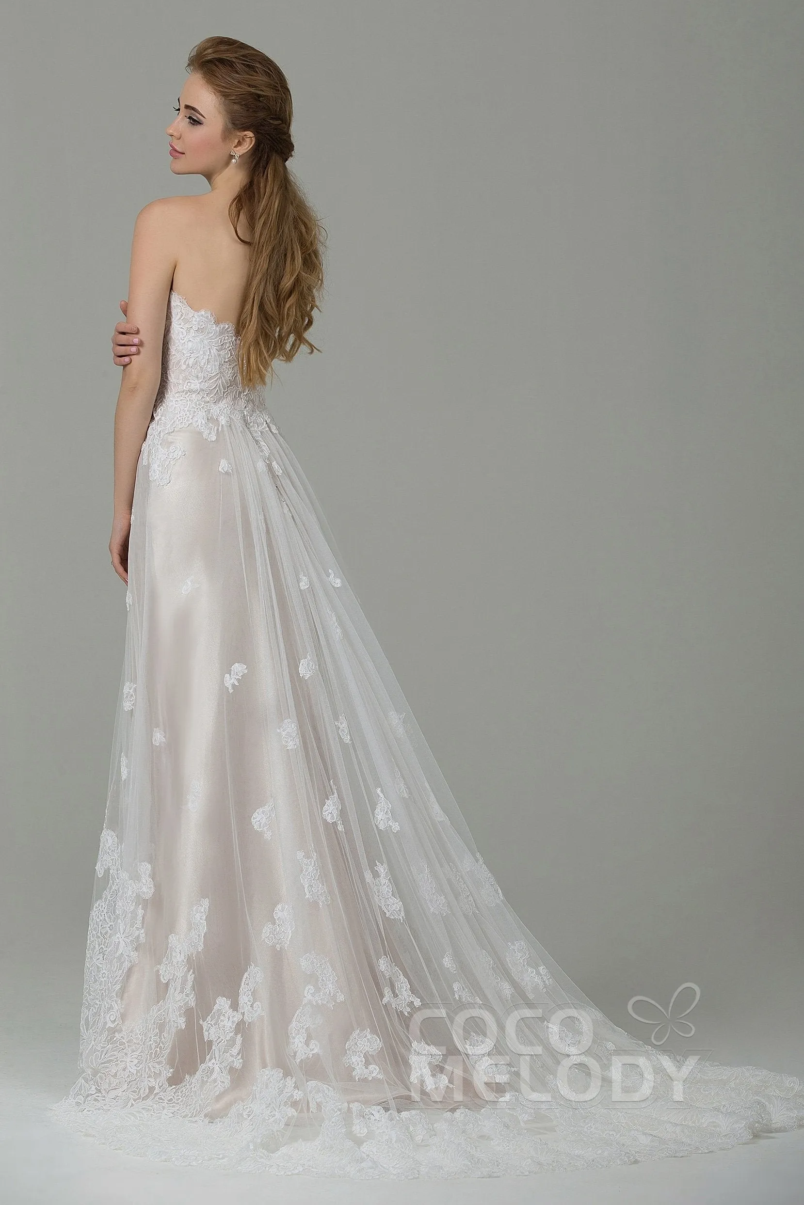 Sheath-Column Court Train Tulle Lace Wedding Dress CWZT15008 sold by Cocomelody product image thumbnail 5