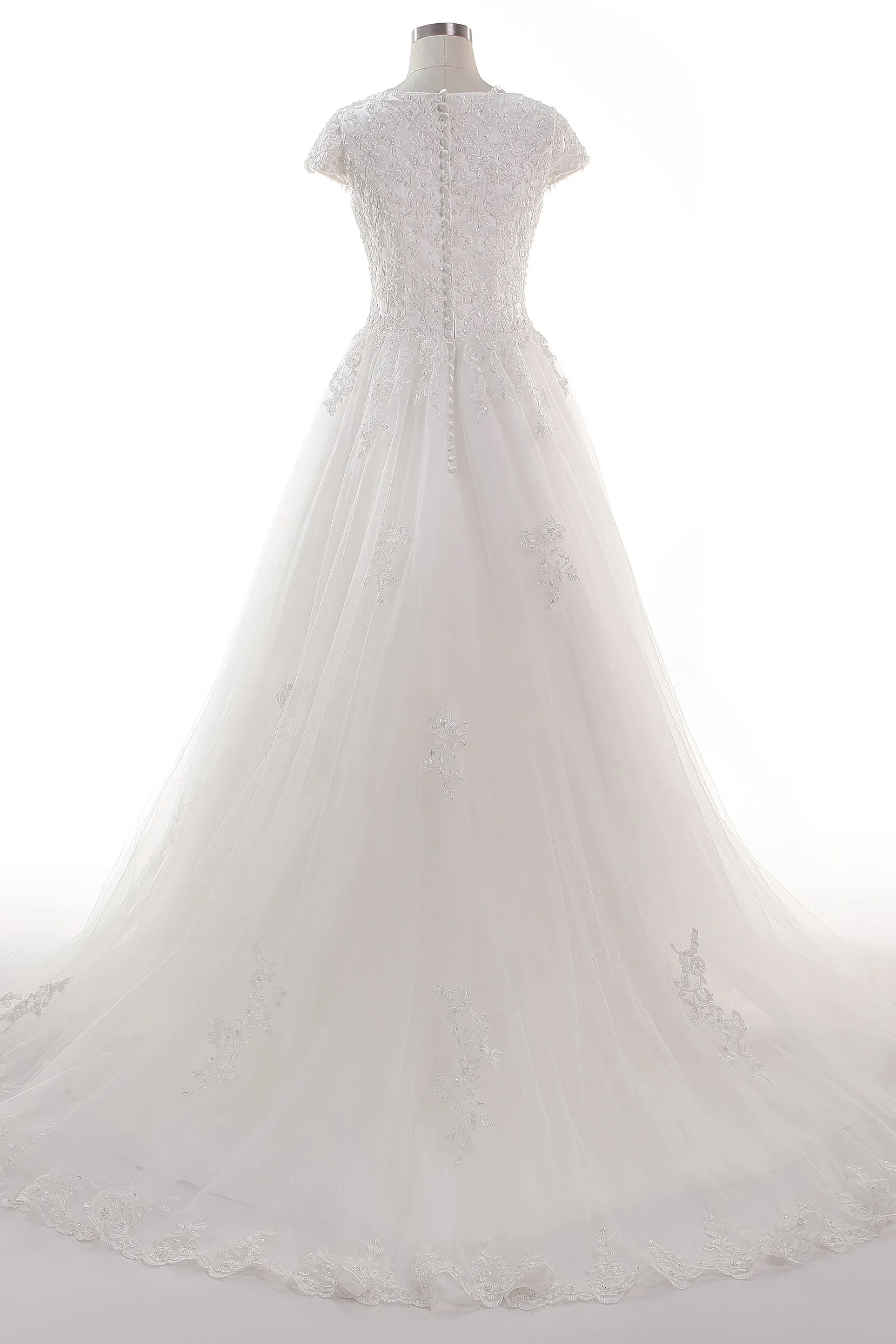 A-Line Court Train Tulle Lace Wedding Dress CW2453 sold by Cocomelody product image thumbnail 2
