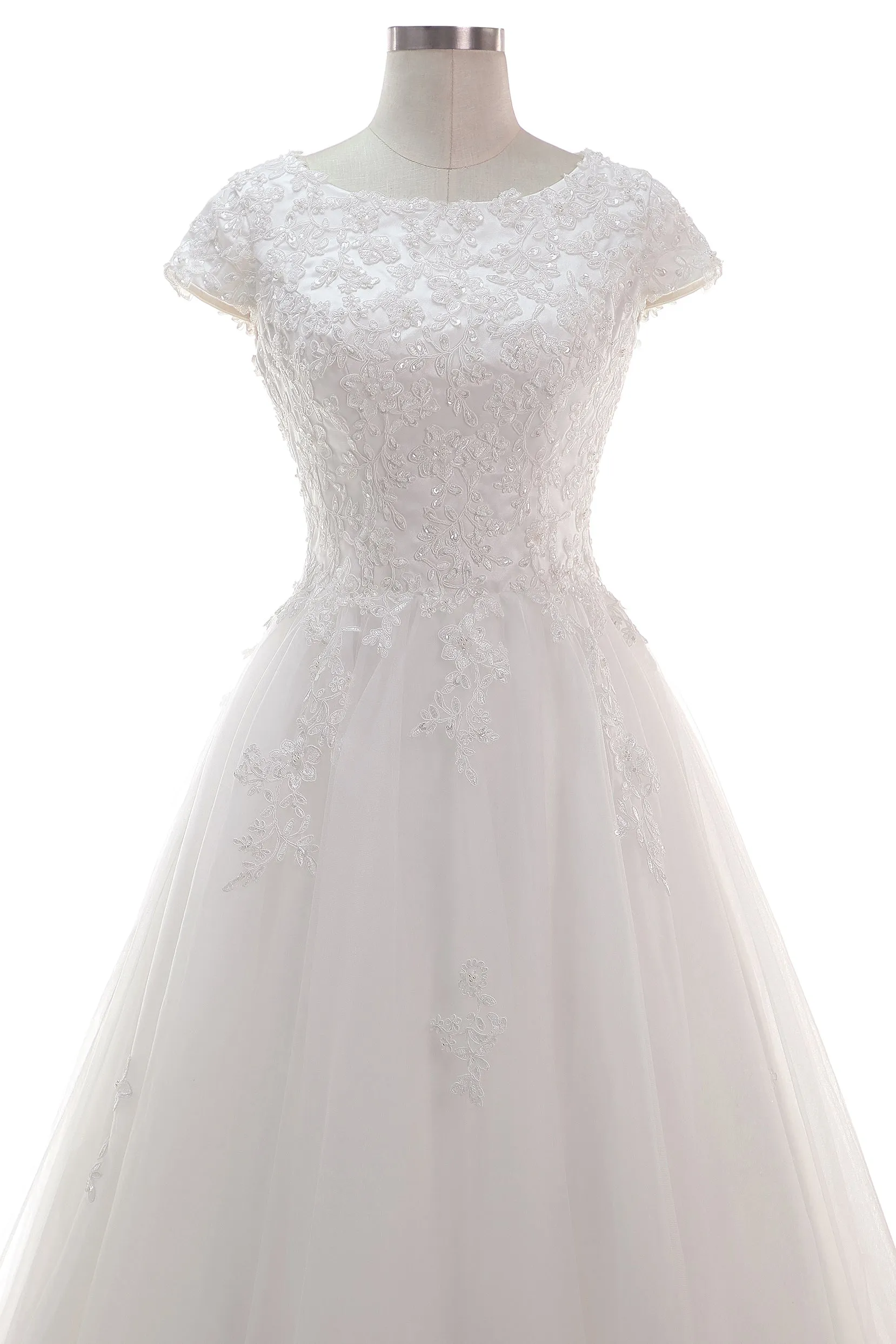 A-Line Court Train Tulle Lace Wedding Dress CW2453 sold by Cocomelody product image thumbnail 4