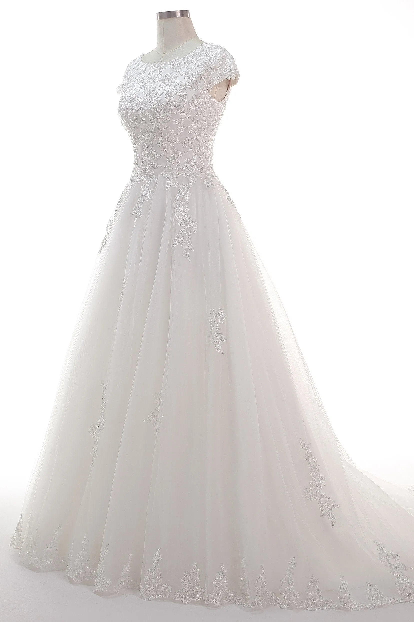A-Line Court Train Tulle Lace Wedding Dress CW2453 sold by Cocomelody product image thumbnail 3