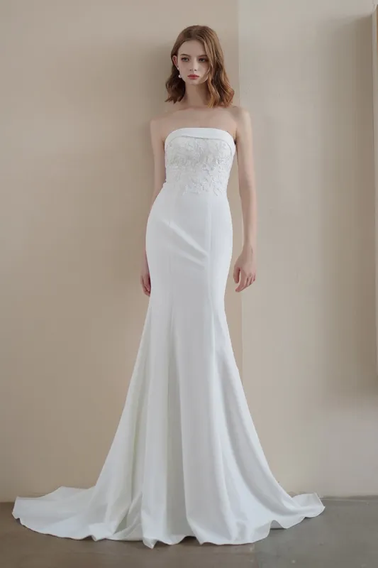 Trumpet Sweep-Brush Train Stretch Satin Lace Wedding Dress CW3217 sold by Cocomelody