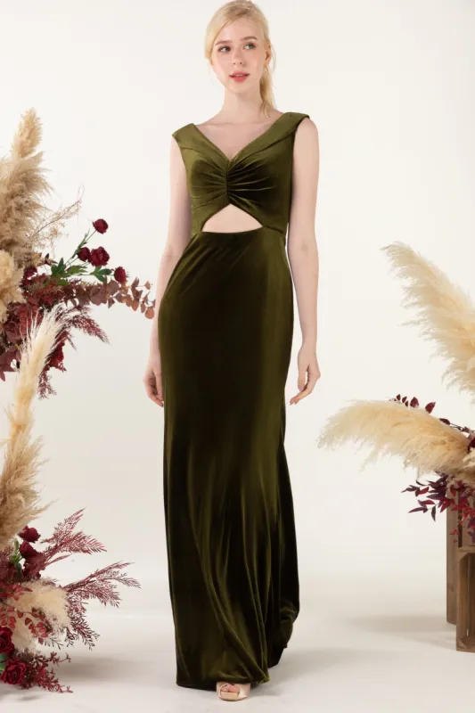 Trumpet Sweep-Brush Train Velvet Bridesmaid Dress Formal Dresses CB0521 sold by Cocomelody
