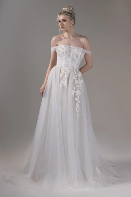 A-Line Court Train Lace Tulle Wedding Dress CW2651 sold by Cocomelody