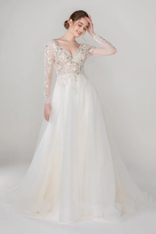 A-Line Court Train Tulle Lace Wedding Dress CW2535 sold by Cocomelody