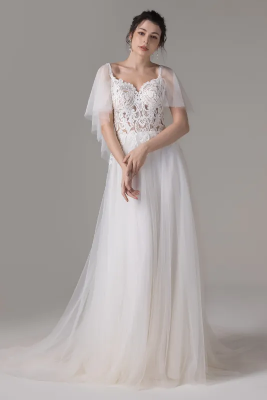 A-Line Court Train Lace Tulle Wedding Dress CW2780 sold by Cocomelody