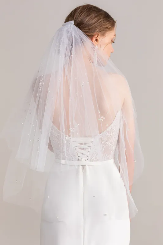 Two-tier Cut Edge Tulle Hip Veils with Beading CV0250 sold by Cocomelody