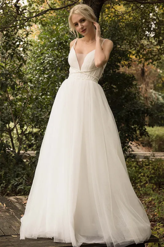 A-Line Sweep-Brush Train Tulle Wedding Dress CW3024 sold by Cocomelody