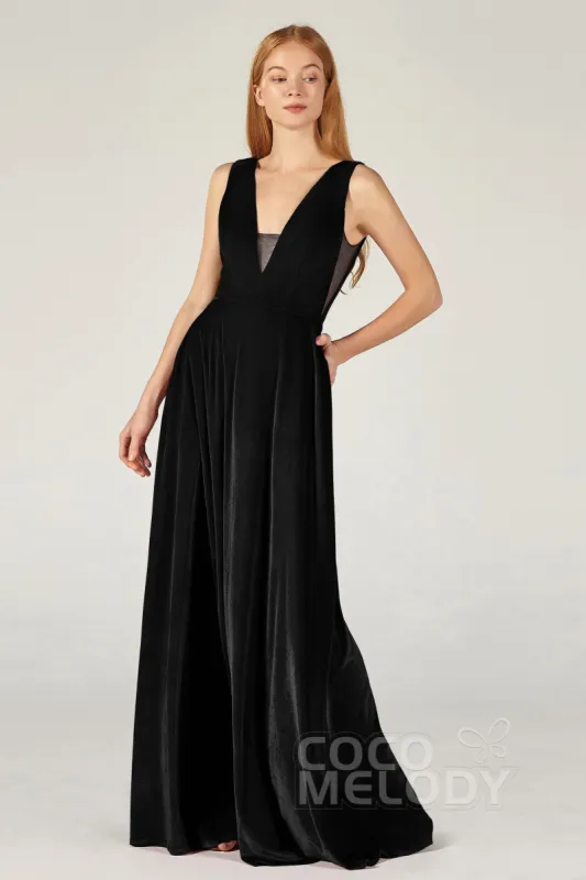 A-Line Floor Length Velvet Bridesmaid Dress CB0364CR sold by Cocomelody