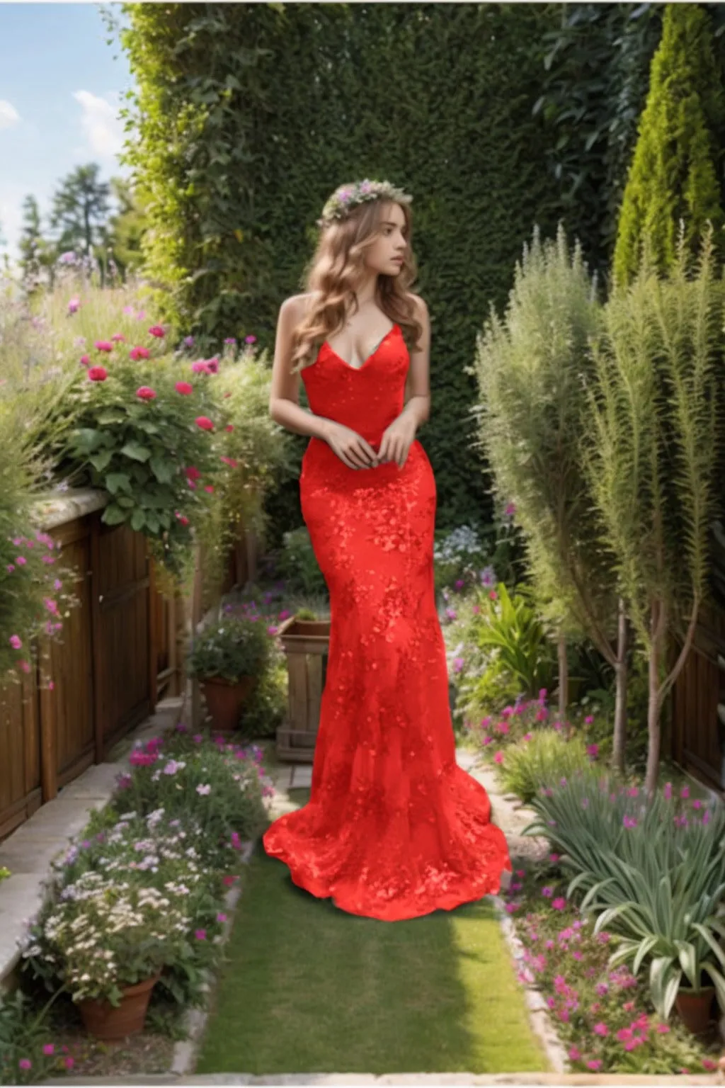 Trumpet-Mermaid Sweep-Brush Train Silk-Like Prom Dress CS0447 sold by Cocomelody product image thumbnail 3