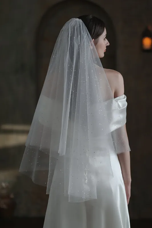 Two-tier Cut Edge Tulle Waist Veils with Sequin CV0312 sold by Cocomelody
