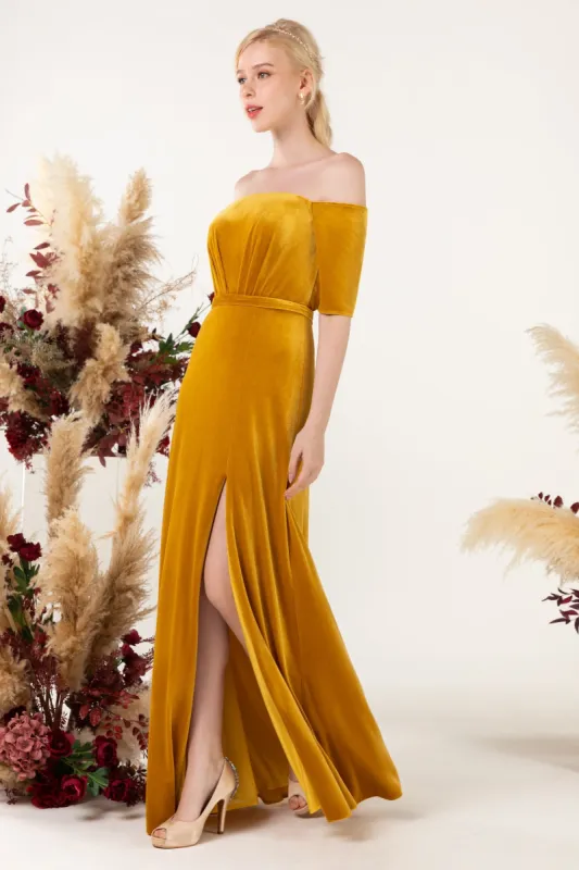 Sheath Sweep-Brush Train Velvet Bridesmaid Dress CB0519 sold by Cocomelody