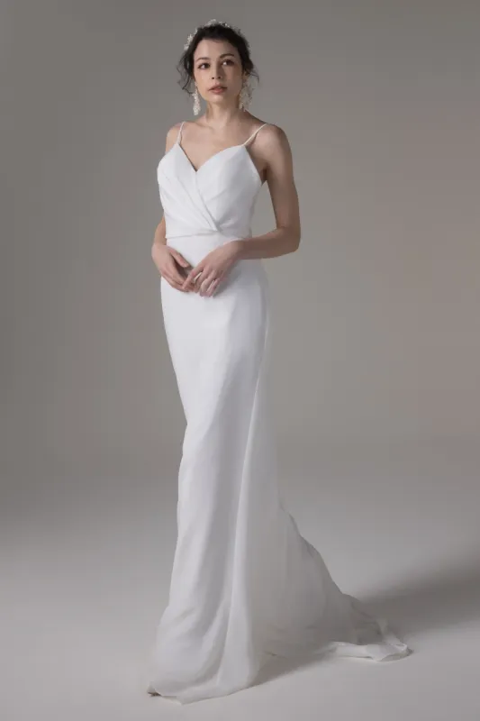 Sheath-Column Court Train Satin Chiffon Wedding Dress CW2656 sold by Cocomelody