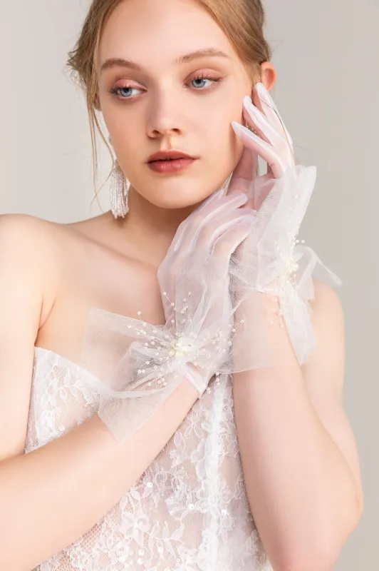 Fingertips Wrist Length Tulle Wedding Gloves Beading CD0066 sold by Cocomelody