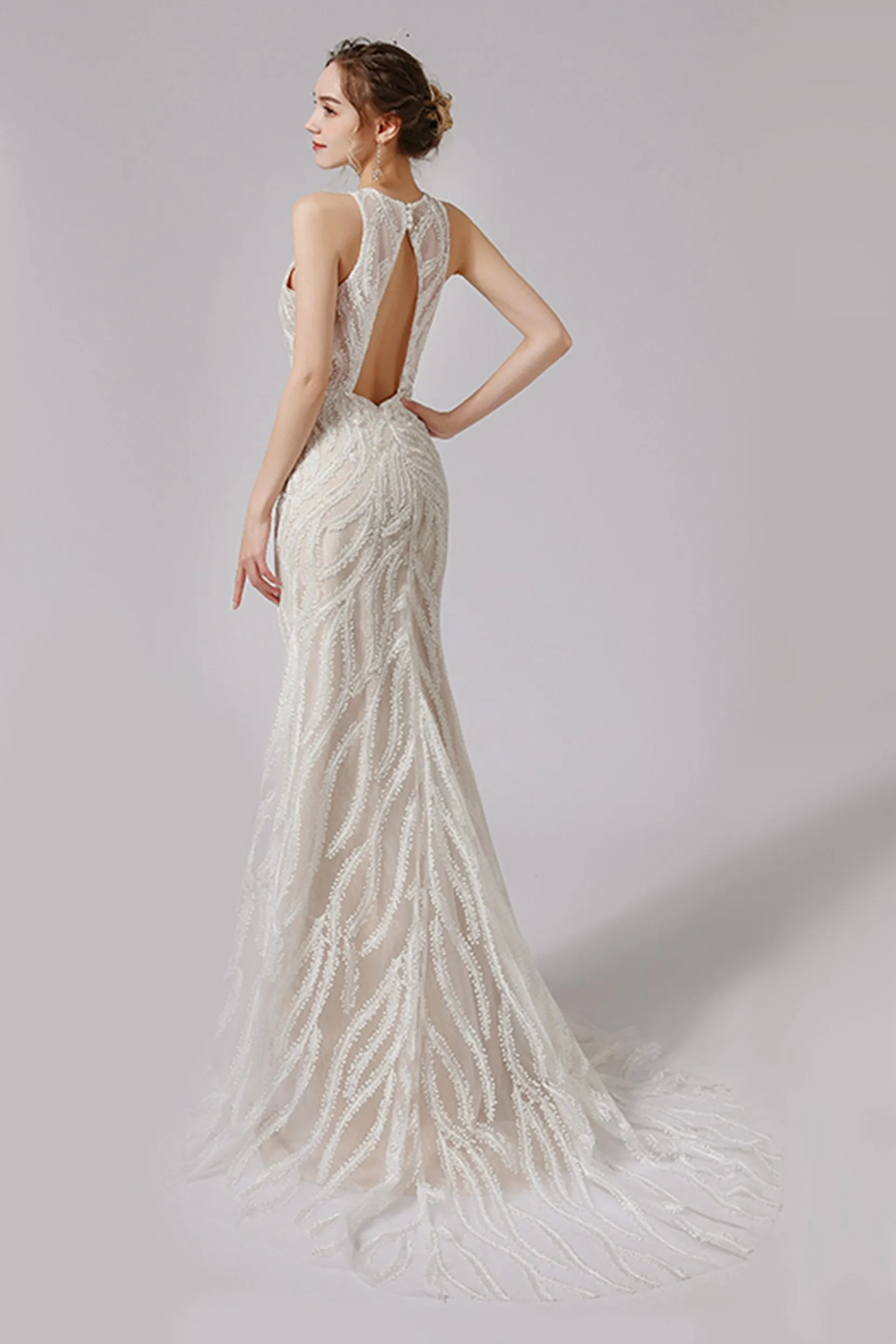 Trumpet-Mermaid Sweep-Brush Train Lace Wedding Dress CW2720 sold by Cocomelody product image thumbnail 2