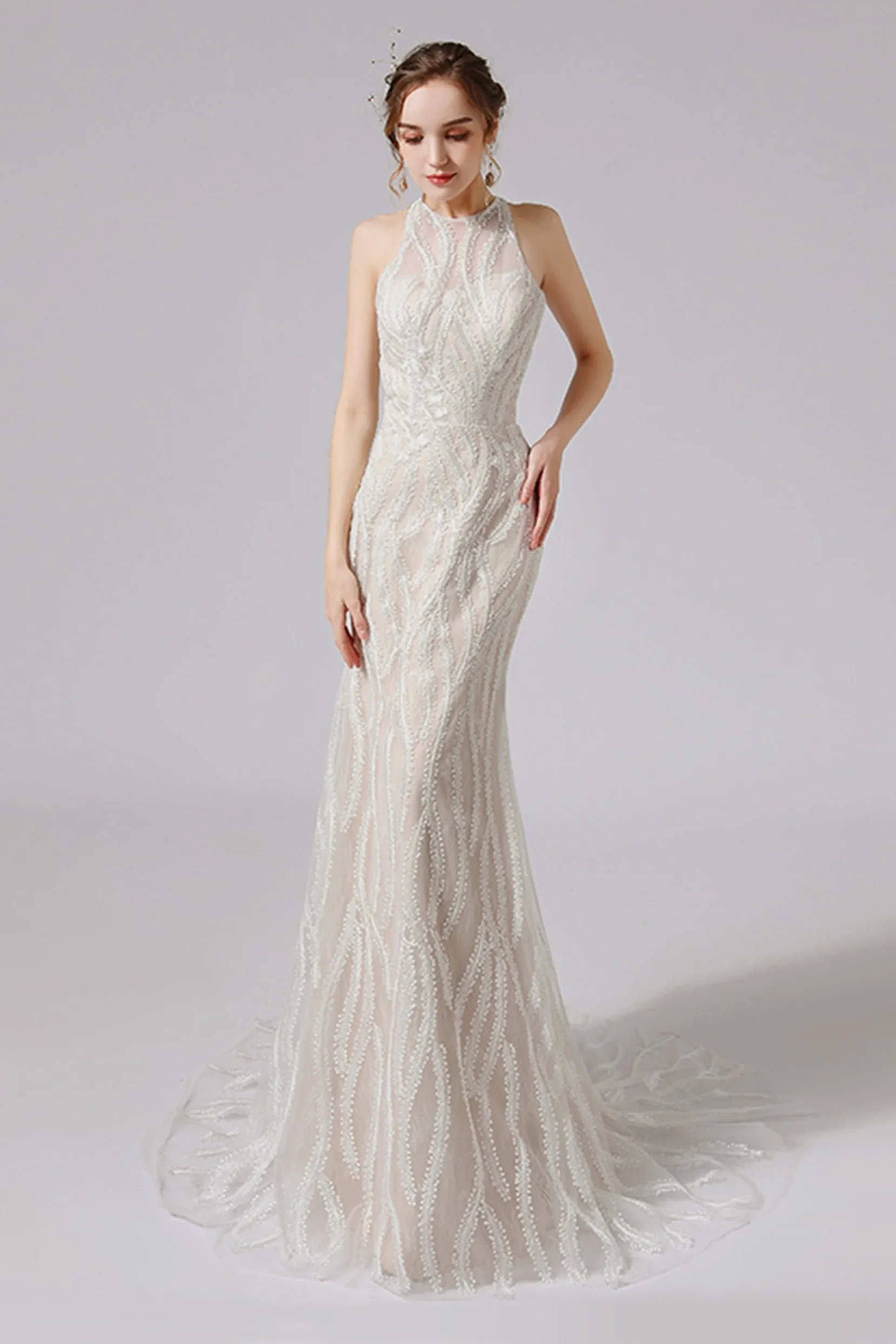 Trumpet-Mermaid Sweep-Brush Train Lace Wedding Dress CW2720 sold by Cocomelody