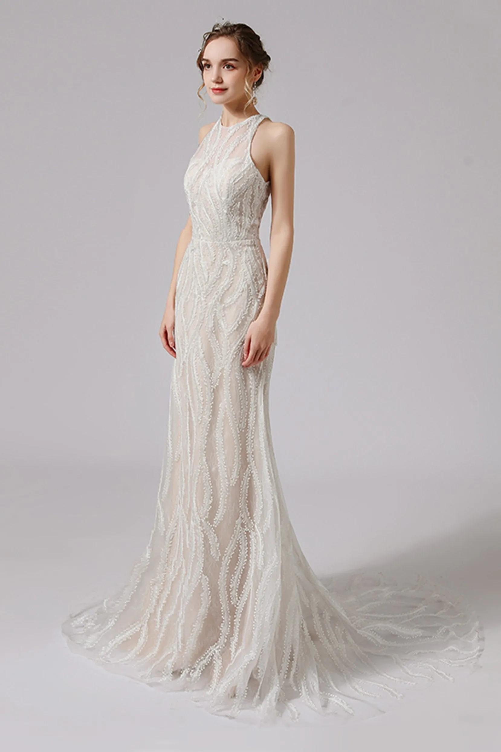Trumpet-Mermaid Sweep-Brush Train Lace Wedding Dress CW2720 sold by Cocomelody product image thumbnail 5