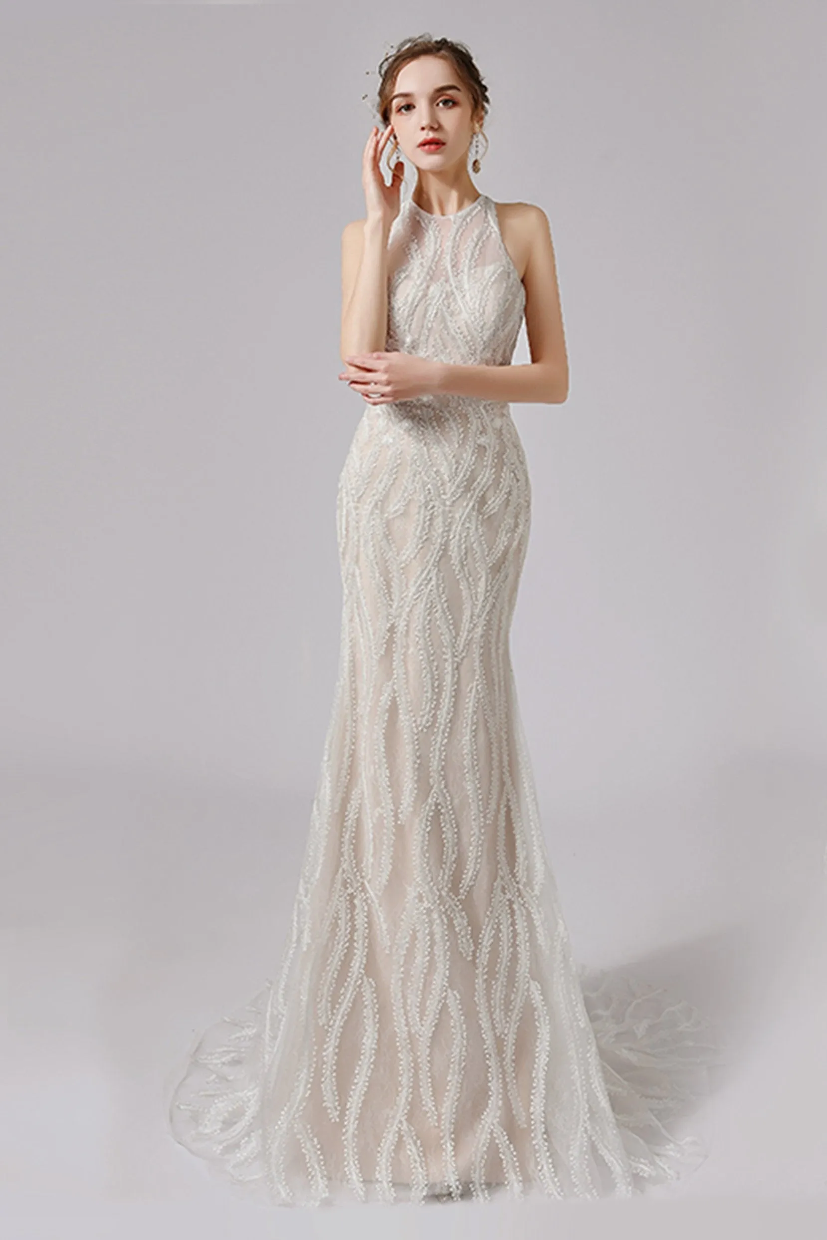 Trumpet-Mermaid Sweep-Brush Train Lace Wedding Dress CW2720 sold by Cocomelody product image thumbnail 4