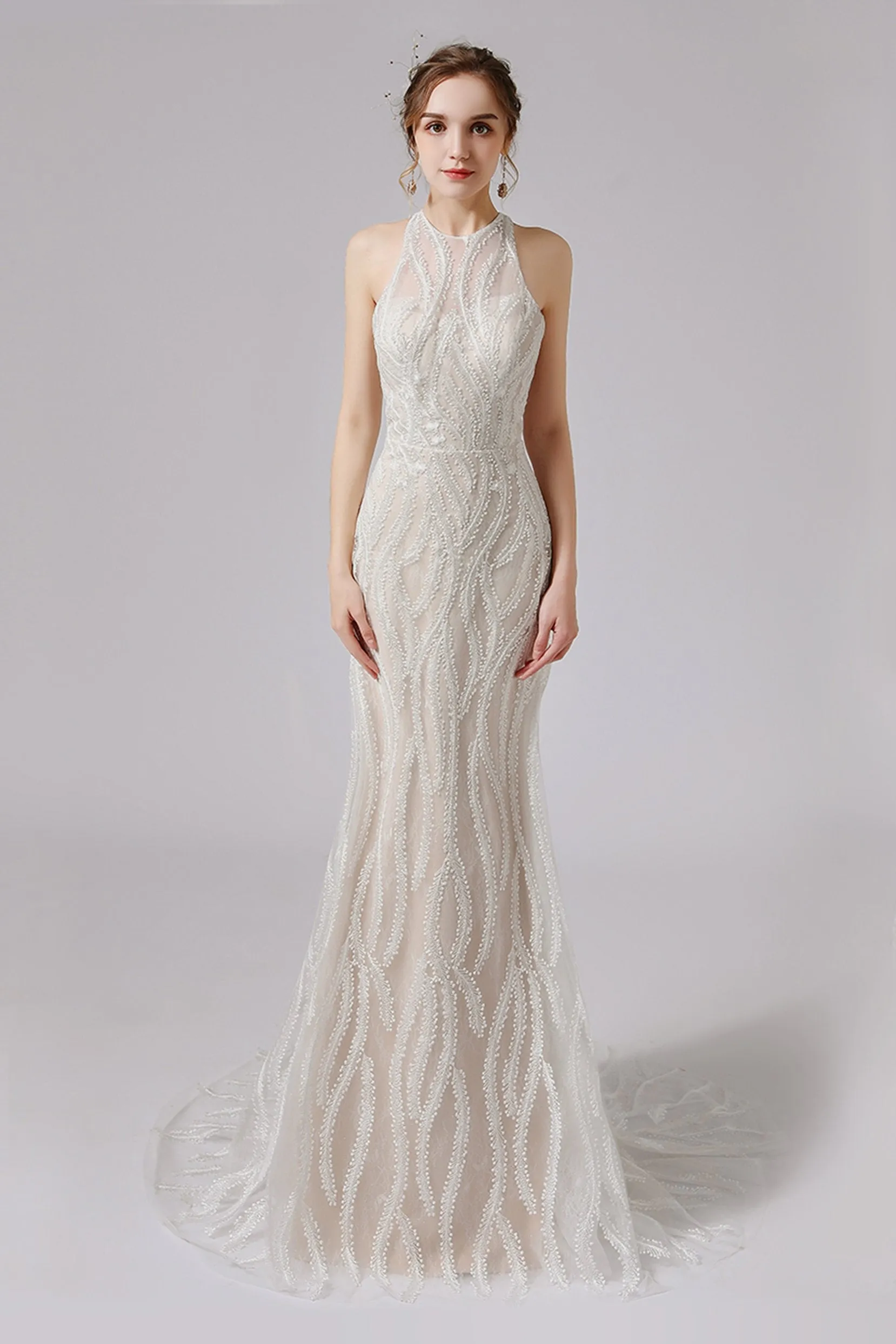 Trumpet-Mermaid Sweep-Brush Train Lace Wedding Dress CW2720 sold by Cocomelody product image thumbnail 3