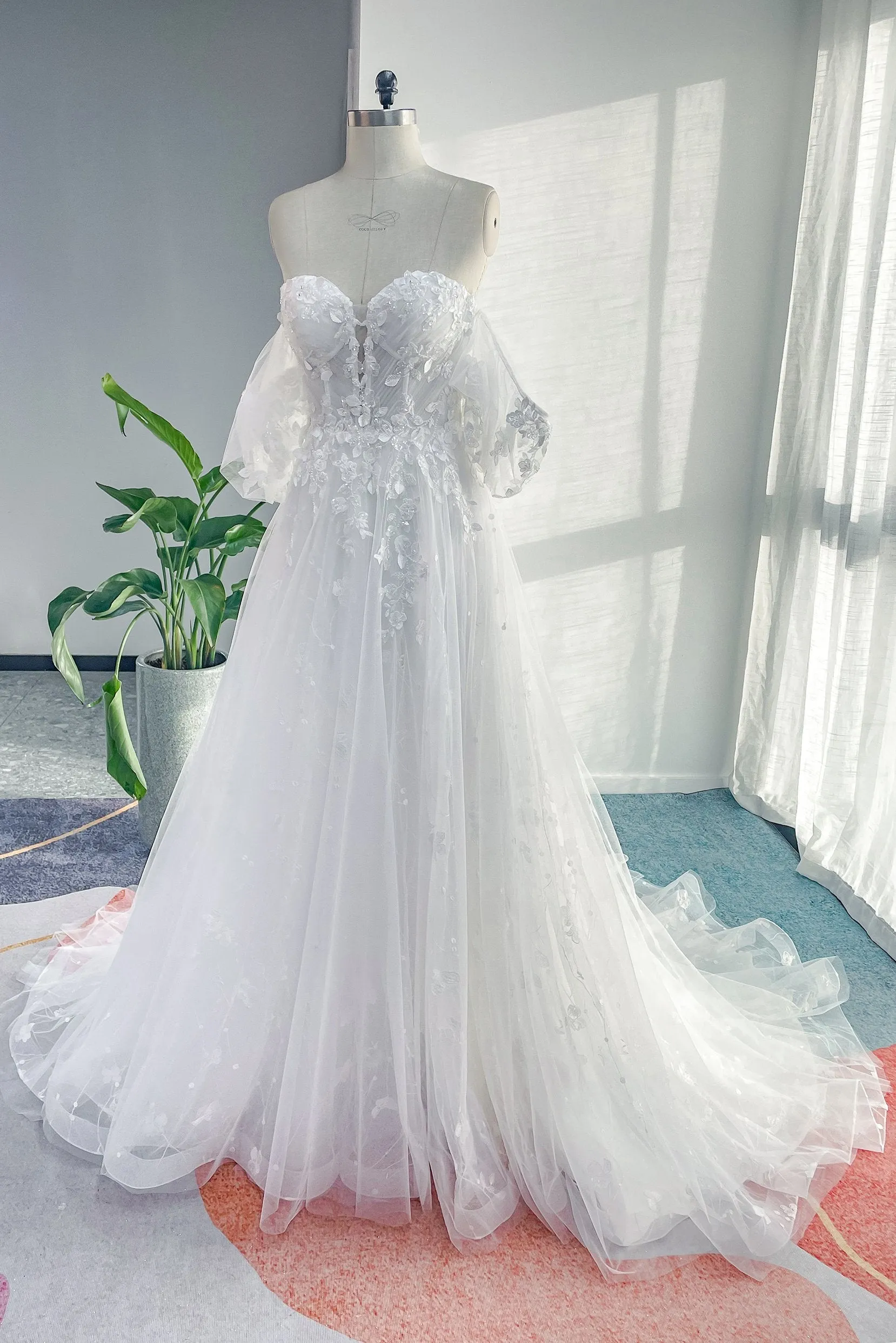 A-Line Court Train Lace Tulle Wedding Dress CW3161 sold by Cocomelody product image thumbnail 4