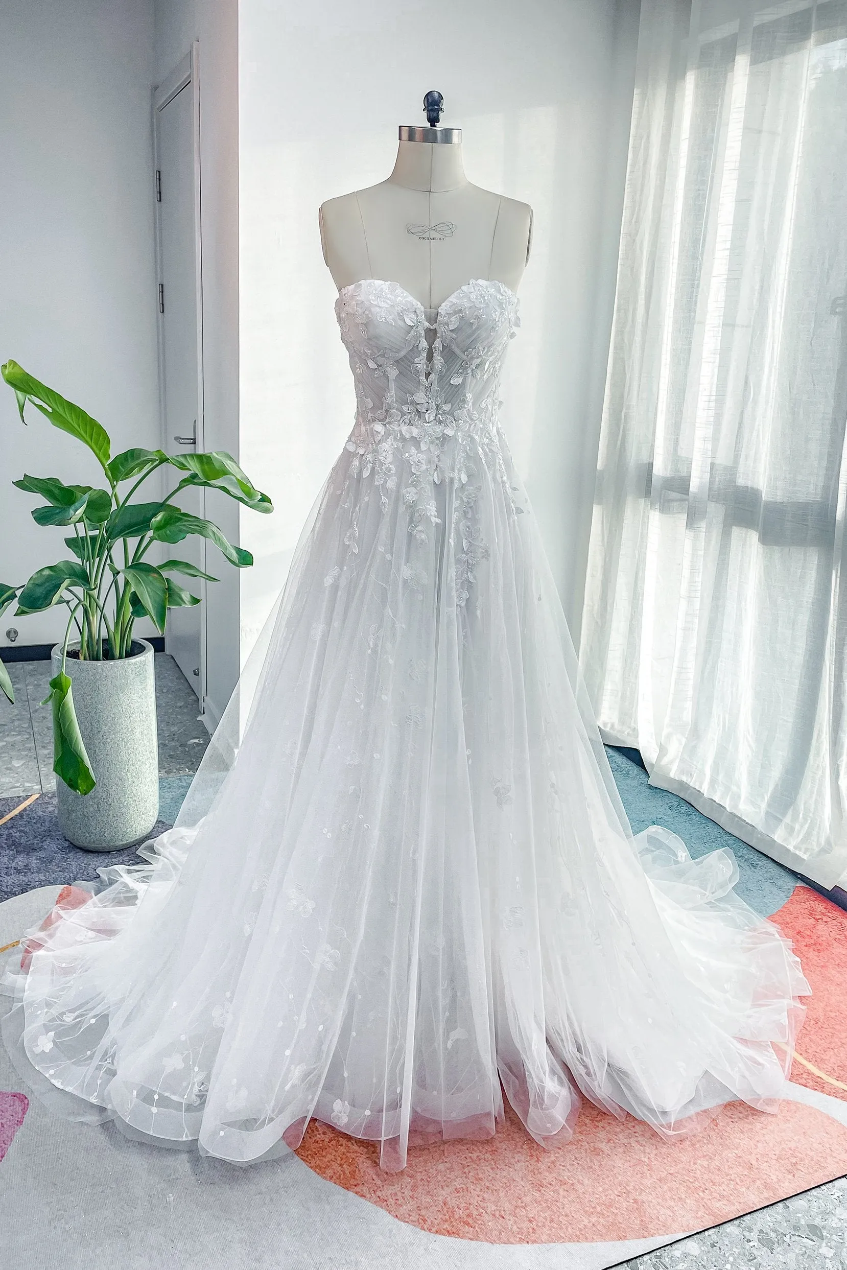 A-Line Court Train Lace Tulle Wedding Dress CW3161 sold by Cocomelody product image thumbnail 5
