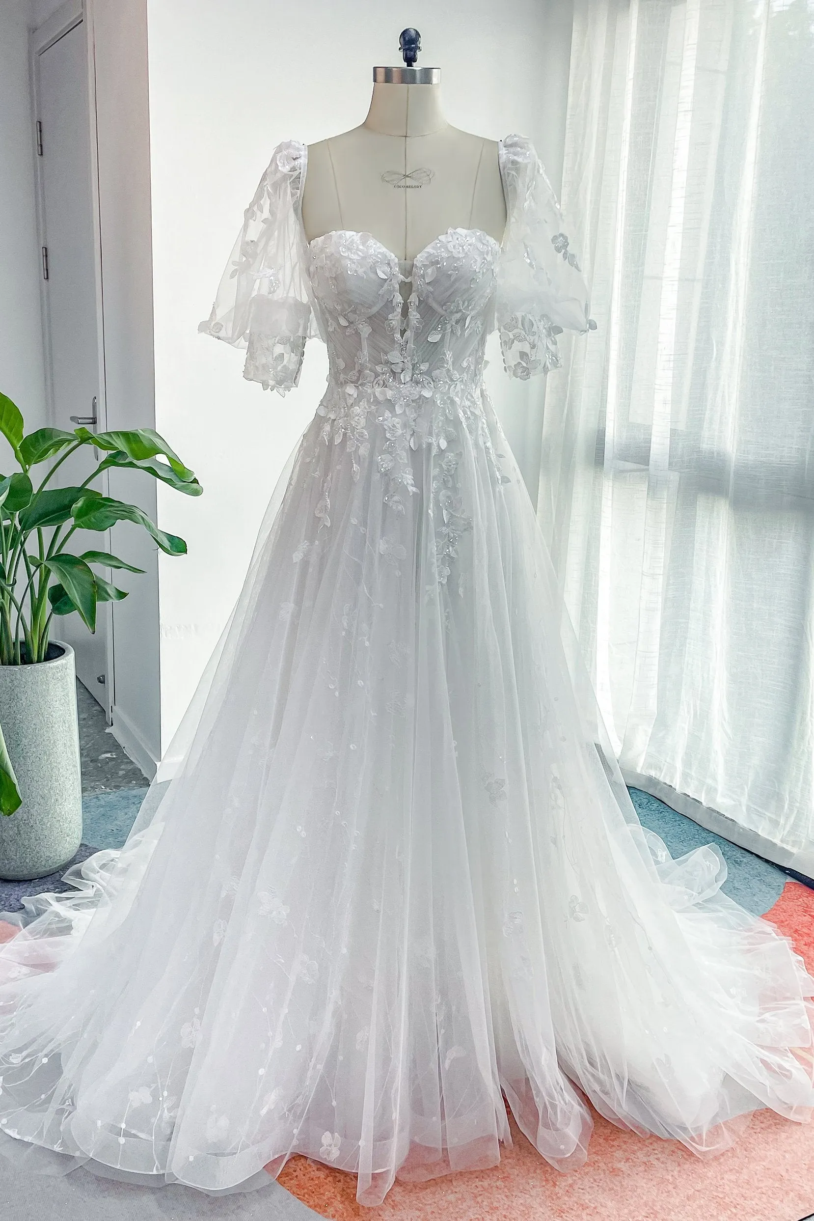 A-Line Court Train Lace Tulle Wedding Dress CW3161 sold by Cocomelody