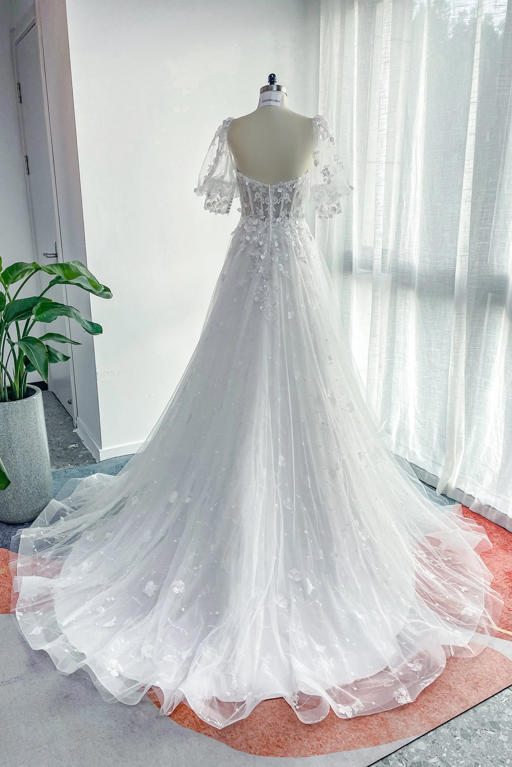 A-Line Court Train Lace Tulle Wedding Dress CW3161 sold by Cocomelody product image thumbnail 2
