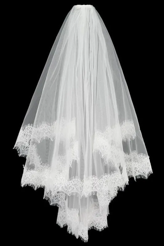 Two-tier Lace Edge Lace Tulle Elbow Veils with CV0379 sold by Cocomelody