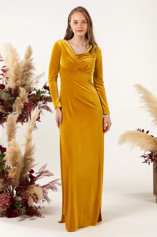 Sheath-Column Floor Length Velvet Bridesmaid Dress CB0517 sold by Cocomelody