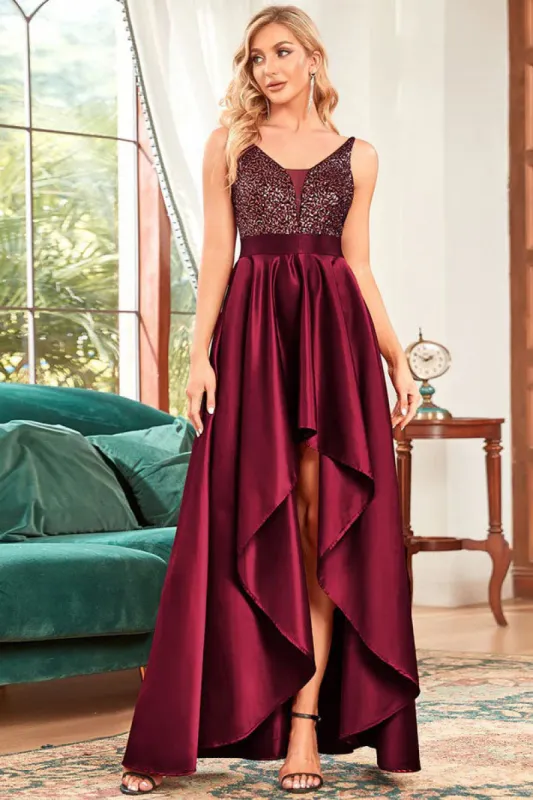 A-Line High-Low Sequined Satin Dress CM0183 sold by Cocomelody