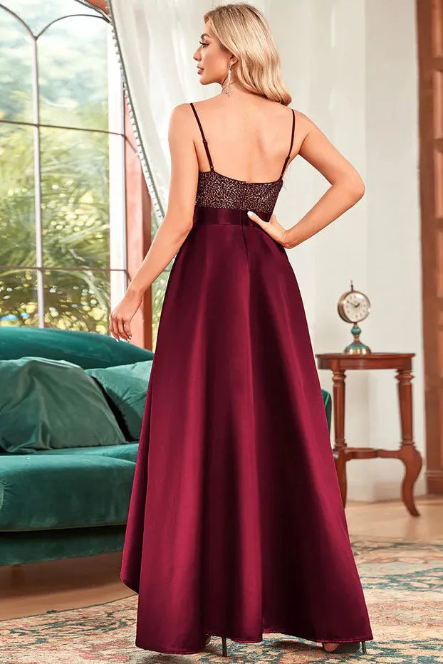 A-Line High-Low Sequined Satin Dress CM0183 sold by Cocomelody product image thumbnail 2