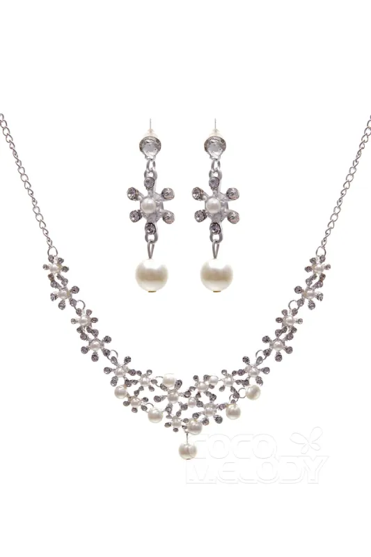 Rhinestone Pearl Wedding Necklace Earrings Jewelry CY0047 sold by Cocomelody