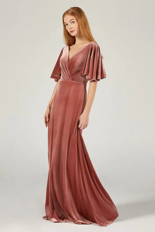 A-Line Floor Length Velvet Bridesmaid Dress Formal Dresses CB0367 sold by Cocomelody