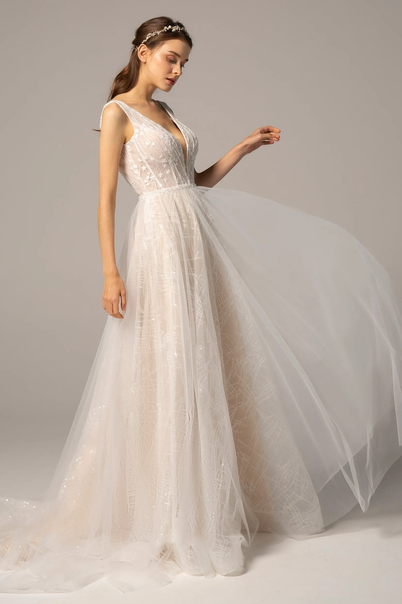 A-Line Court Train Tulle Wedding Dress CW2367 sold by Cocomelody product image thumbnail 3