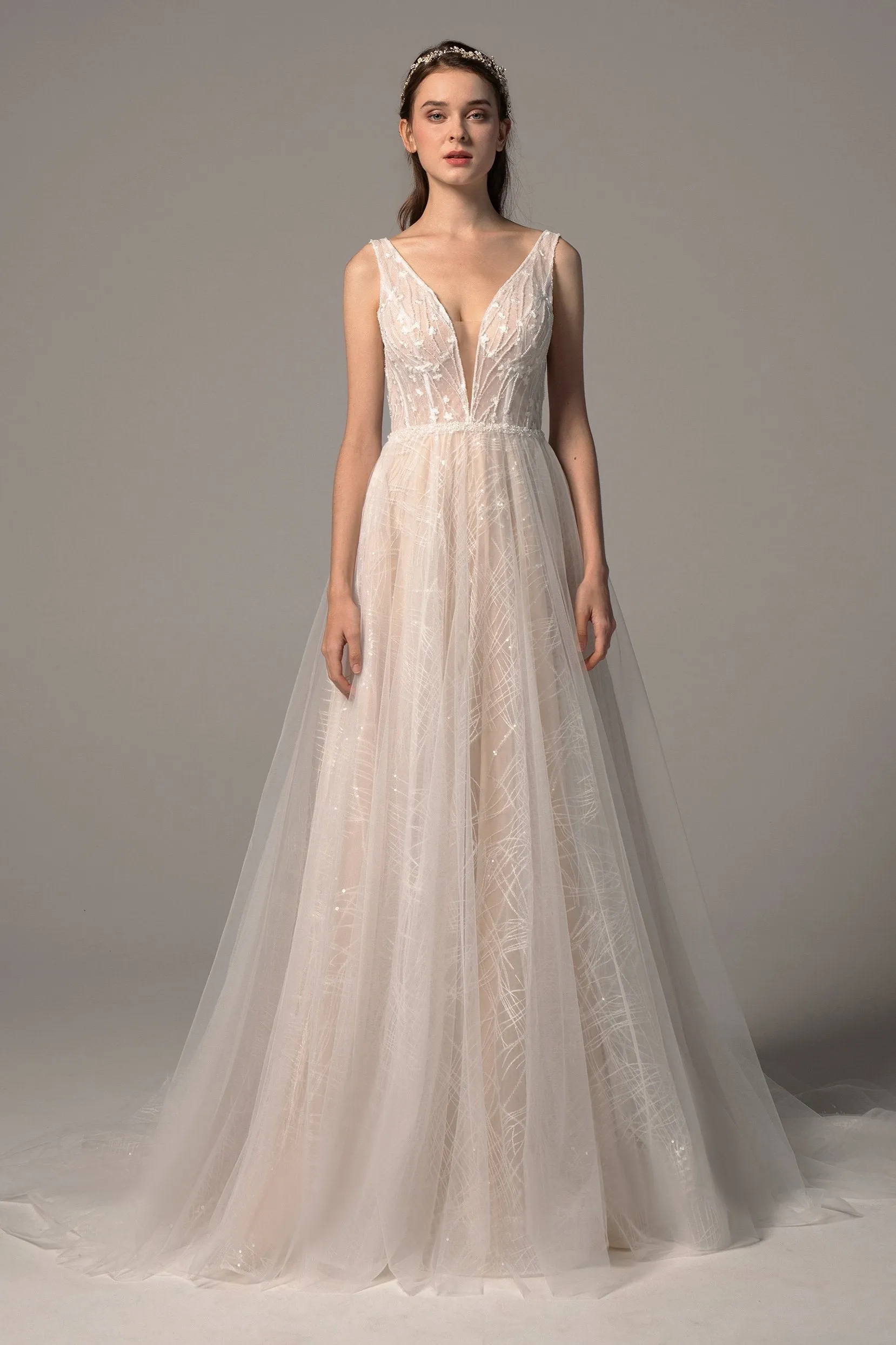 A-Line Court Train Tulle Wedding Dress CW2367 sold by Cocomelody