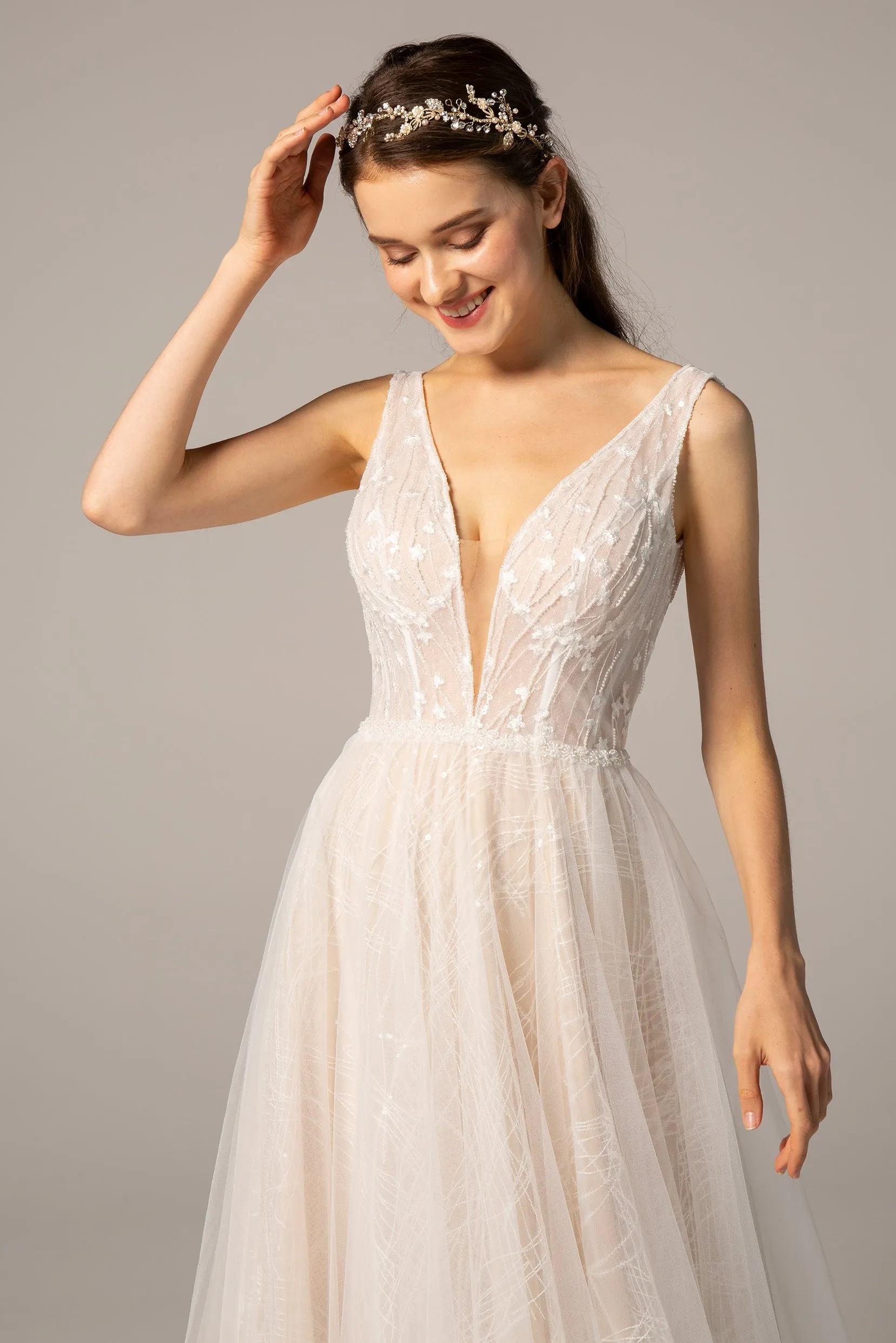 A-Line Court Train Tulle Wedding Dress CW2367 sold by Cocomelody product image thumbnail 5