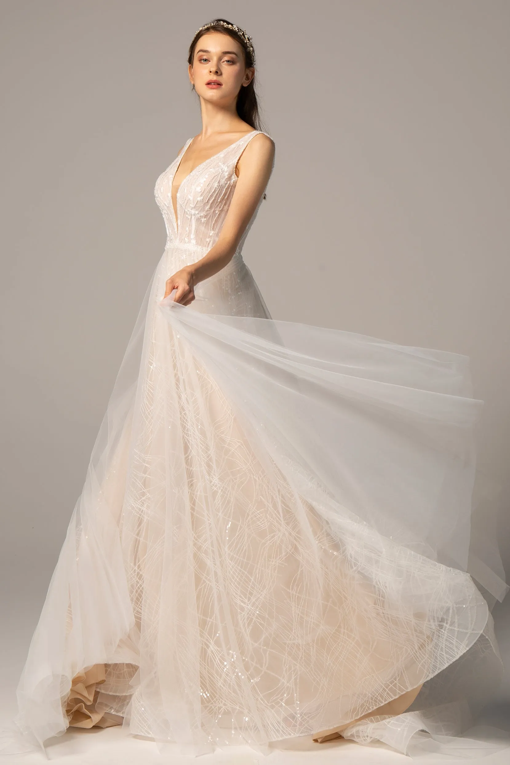 A-Line Court Train Tulle Wedding Dress CW2367 sold by Cocomelody product image thumbnail 4