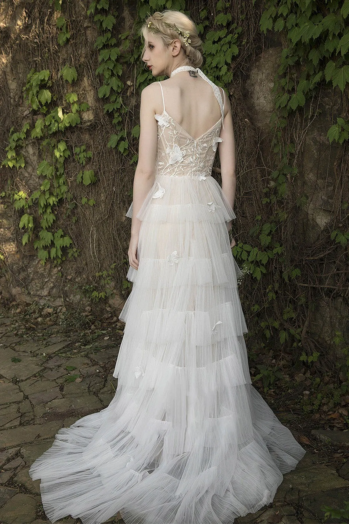 A-Line Sweep-Brush Train Lace Tulle Wedding Dress CW3021 sold by Cocomelody product image thumbnail 2