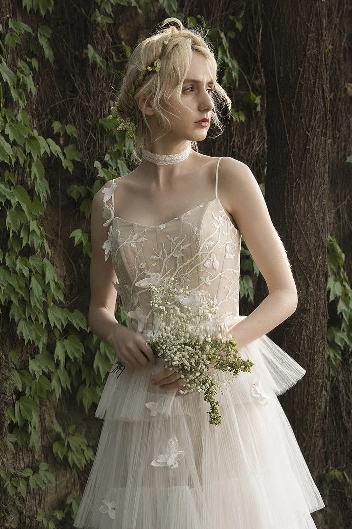 A-Line Sweep-Brush Train Lace Tulle Wedding Dress CW3021 sold by Cocomelody product image thumbnail 5